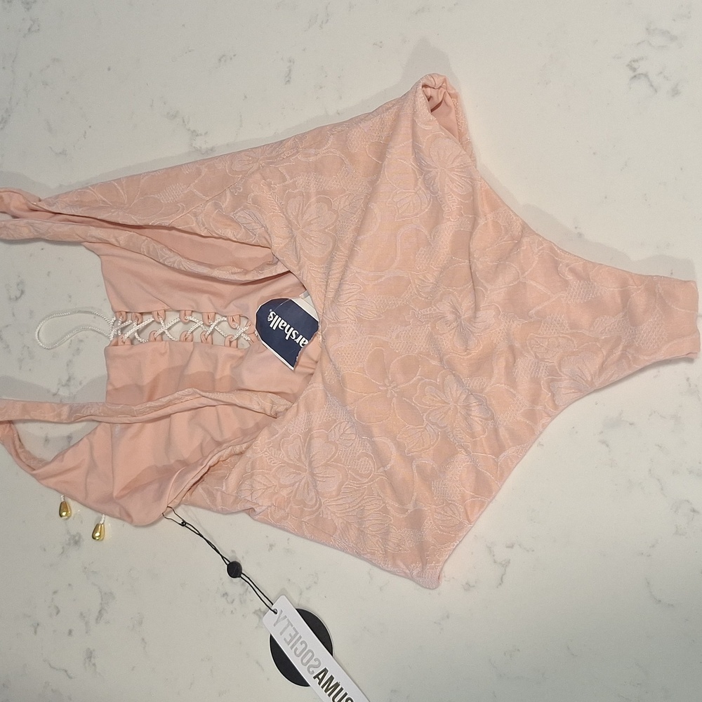 Elegant Lace-Up Pink One Piece Swimsuit - Picture 3 of 3